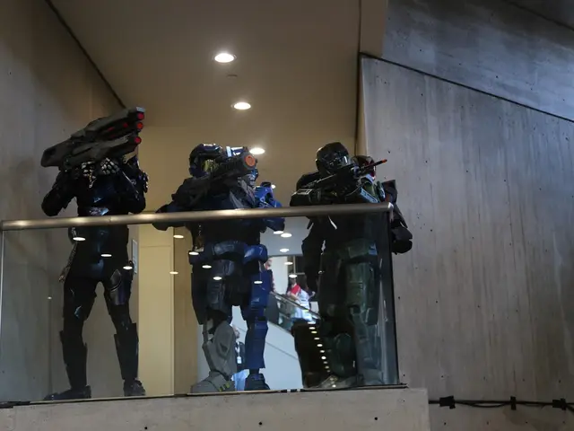 Police patrolling the vicinity of toy weapons in Poland